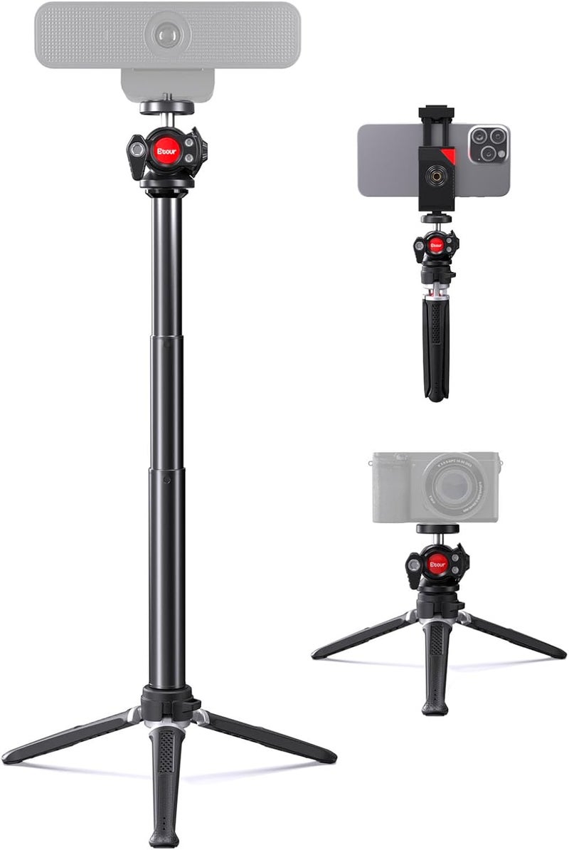 Etour Webcam Tripod Stand, Height Extendable Tripod with 360° Swivel Balhead for Webcam/Camera/Phone, for NexiGo N60 Logitech Webcam C920 C922 C922x C925e C930 C930e C615 Brio 4K with 1/4" Thread - Image 1